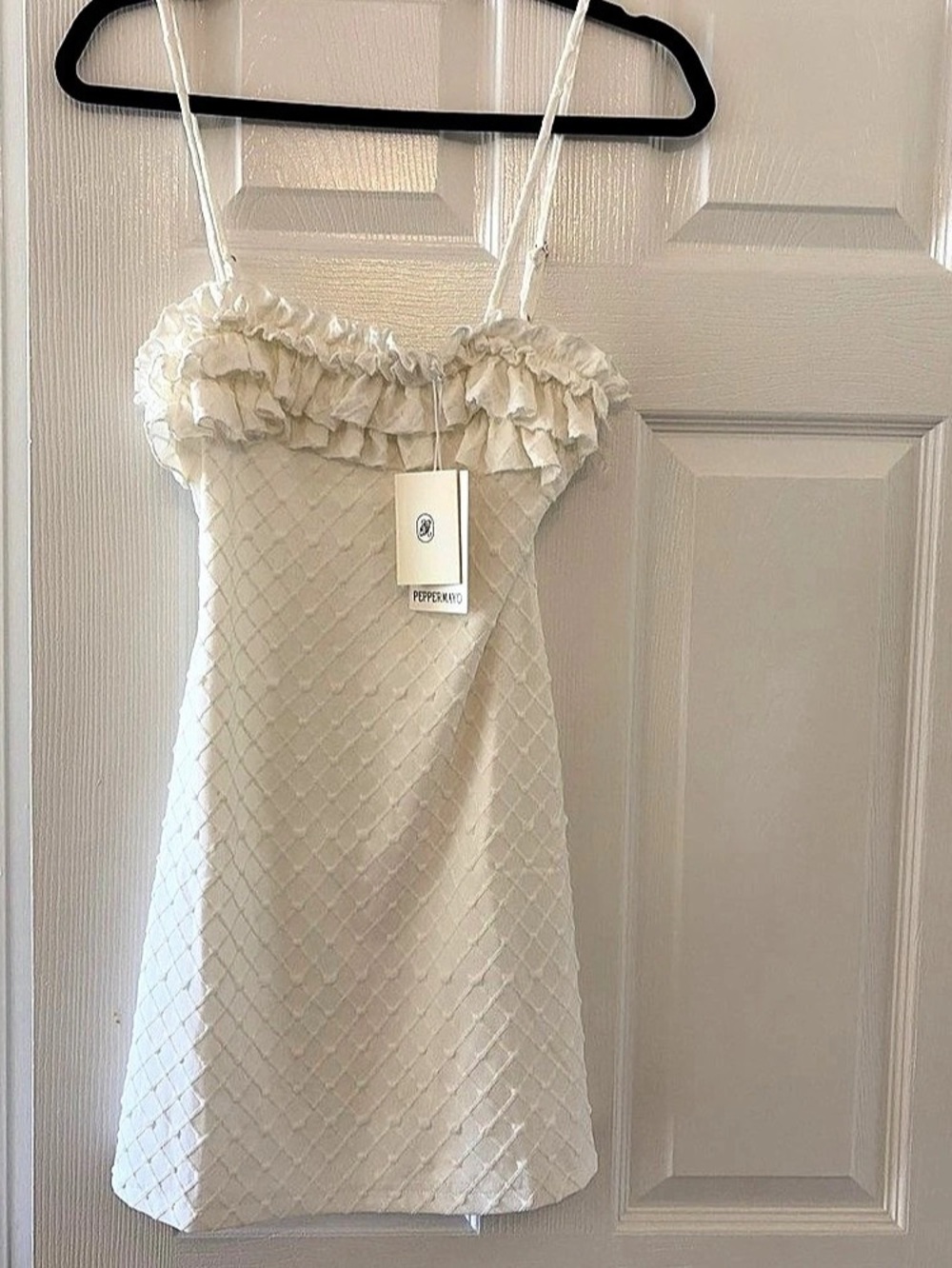 Peppermayo Bowden Mini Dress Textured Ruffle White XS